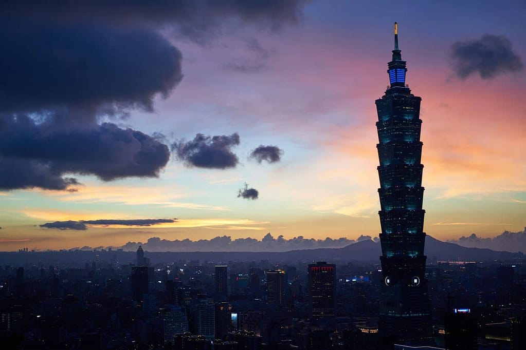 View of Taipei and its pride Taipei 101 at sunset.