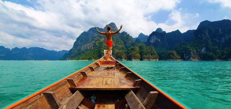 Posing at Cheow Lan Lake